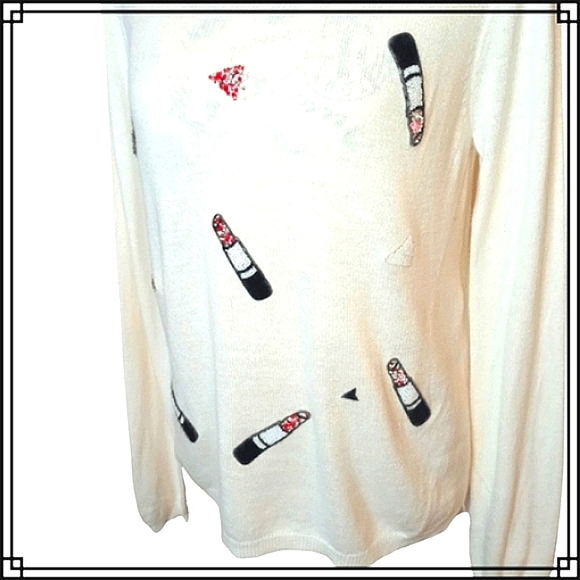 Naf Naf Novelty Lipstick Crew Neck Angora Blend Sweater Size Large - Picture 5 of 11